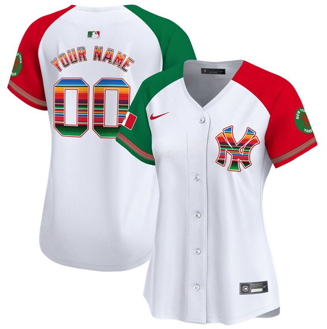 Women's New York Yankees Customized White/Red/Green Mexico Vapor Premier Limited Stitched Baseball Jersey(Run Small)